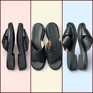 Madewell NWOB Louisa Sandals 11 US Black Leather Crisscross Slide Slip On Flat